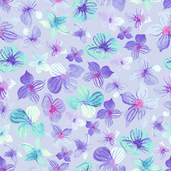 Seamless floral watercolor lilac pattern. Vector illustration.