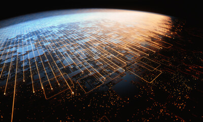 3D illustration, abstract background image concept. Data lines around the world, cloud computing...