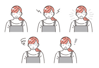 Fototapeta premium エプロンの女性 表情のセット