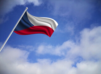 Flag of the Czech Republic on a stick, dark clouds in the background