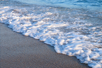 Big wave in Ocean .
Blue Sea wave with white foam.
Deep sea water Waves.White foam on the sea .Restless water. Turbulent the sea.Beautiful blue sea water background.