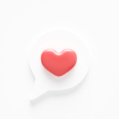 3d social media notification love icon. Social media notification love like heart icon isolated on white background with shadow and reflection 3D rendering