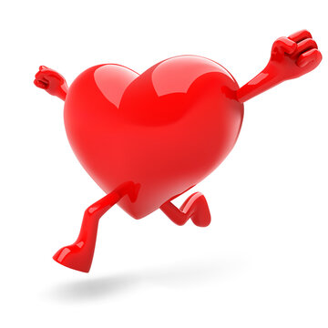3d red heart maskot vector illustration. Heart shaped mascot running as winner.