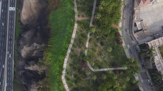 Aerial View of fatima Salazar Park on Miraflores Lima Peru
