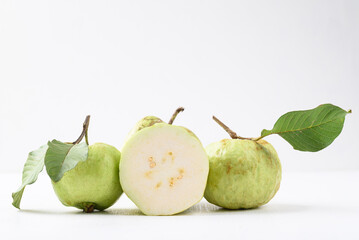 Fresh organic guava fruit on white background, Tropical fruit