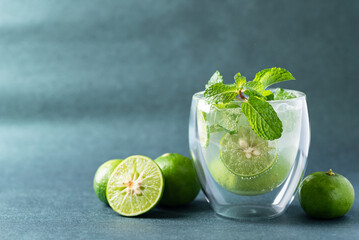 Green lime juice soda with mint leaf, Fresh drink in summer season
