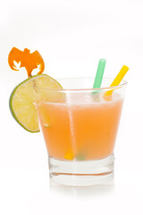 yellow Cocktail with lime and mint in a glass. Refreshing mint cocktails with lime.