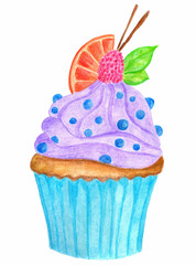 Blueberry cupcake in watercolor