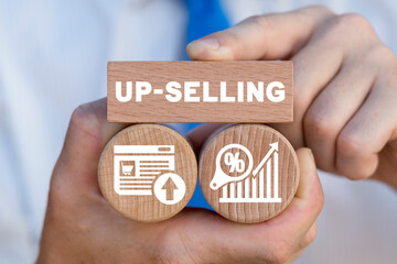 Concept of upselling on-line (e-shop) marketing. Sales technique for more profitable sale....