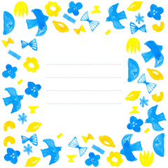 黄色と青の水彩お手紙フレームベクター