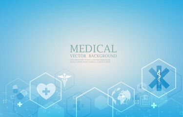 Modern vector meidical blue wallpaper.futuristic icons and hexagon shape