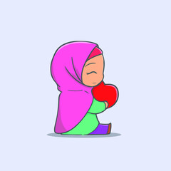Fototapeta premium illustration of Muslim woman feeling in love vector icon