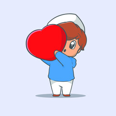 cute illustration of Muslim boy playing heart pillow