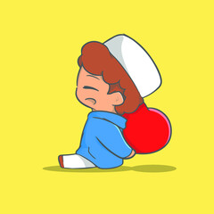 cute of Muslim boy feeling in love vector icon illustration
