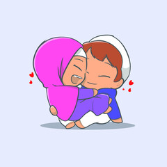 cute illustration of a Muslim couple joking intimately