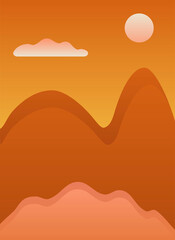 Paisaje desértico, montañas anaranjadas, puesta de sol