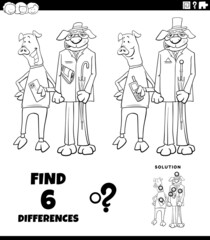 differences game with dog and pig characters coloring book page