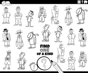 one of a kind task with cartoon people coloring book page