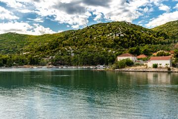 Fototapeta na wymiar house by the sea, summer landscape, bay in Croatia, view of Ploce, adriatic sea, summer seaside landscape, sunny weather