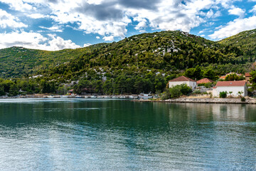 house by the sea, summer landscape, bay in Croatia, view of Ploce, adriatic sea, summer seaside landscape, sunny weather