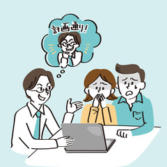 若い夫婦をだまそうとする営業マン　セールスマン