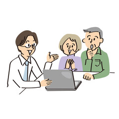 乗り気な老夫婦と営業マン　セールスマン