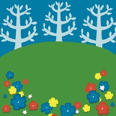 森の中のお花畑のデザインイラスト