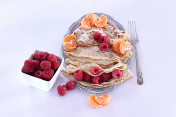 crape dessert with fruits. healthy breakfast concept
