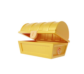 Chest gold open icon on white background. game treasure box coffer concept. Cartoon minimal cute smooth. 3d render illustration