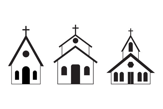 Black church silhouette in modern style on white background. Vector illustration. stock image.