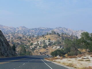 Scenic landscape with the winding Highway 178 in Kern, California