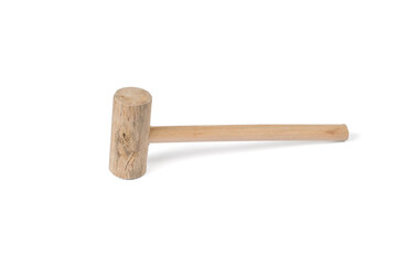 Wooden hammer with wooden handle isolated on white background.