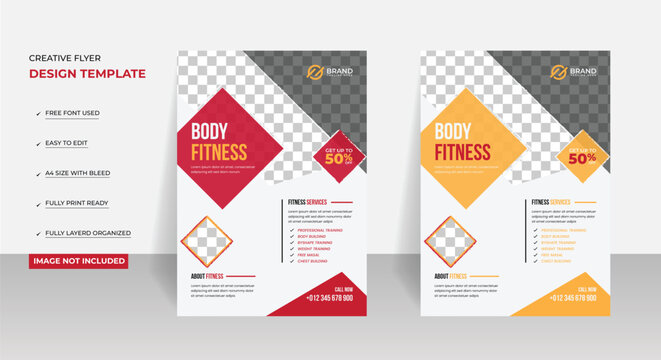 Body fitness flyer design template easy to edit Premium Vector
