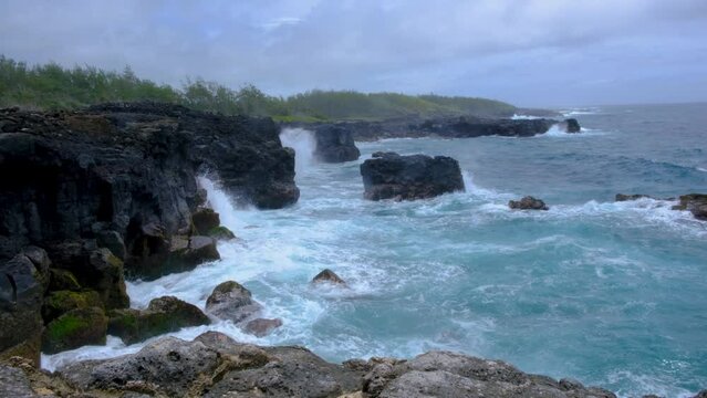 View on the stormy coastline in Mauritius