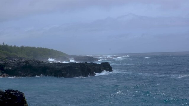 View on the stormy coastline in Mauritius