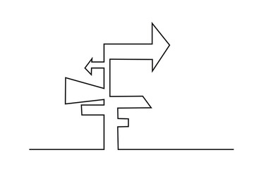 road direction sign arrow isolated on white background one continuous line drawing vector illustration for web banner design element postcard template