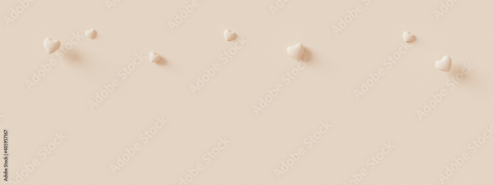 Poster Valentine'day concept.Heart with paper texture on pastel color background.Minimal concept of showcase for product mockup. 3D rendering illustration.