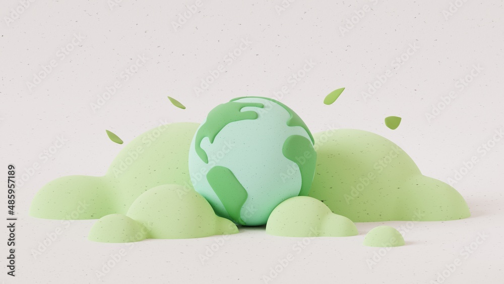 Aufkleber Happy earth day concept.Earth and Clouds with paper texture on pastel color background.Minimal scene for mockup design. 3D rendering illustration.