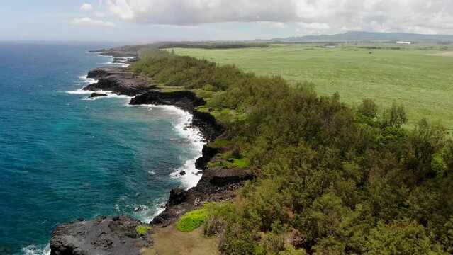 Aerial view on the Mauritius rocky coast