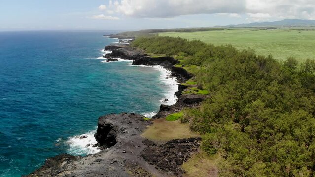 Aerial view on the Mauritius rocky coast