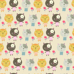 Obraz premium Seamless pattern with cute cat vector illustration