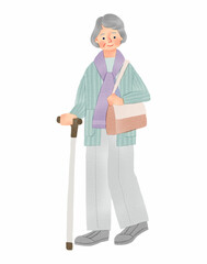 旅行をする人物　高齢女性　手描きイラスト - obrazy, fototapety, plakaty