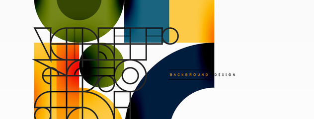Circle and square geometric background. Round shapes with squares and triangles composition for wallpaper, banner, background or landing