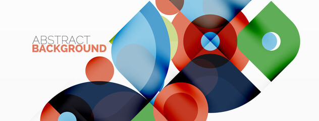 Colorful round shapes, circles and triangles background. Minimal geometric template for wallpaper, banner, presentation