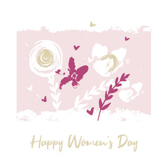 March 8 - women's rights and femininity day. International women's day. Greeting card, banner in the abstract artistic style. Bouquet of the spring flowers. Pink. Vector illustration.