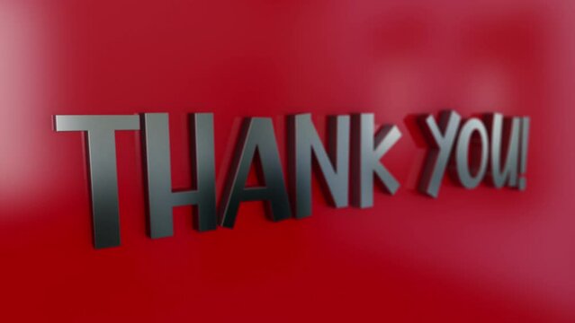 3D chrome text word flying of THANK YOU   animation effect on red background.4K Thank you  concept word flying word effect element for intro, title banner. Colorful Retro Gaming 
