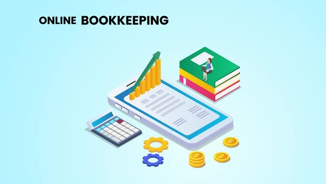 Bookkeeper using laptop near growth finance chart