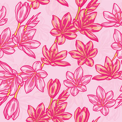 Fototapeta na wymiar Botanical plants seamless pattern vector for fashion, web, wallpaper, fabric, and all prints on pink