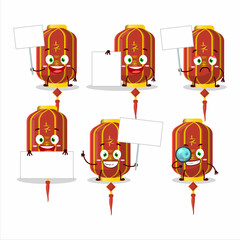 Red chinese long lamp cartoon character bring information board