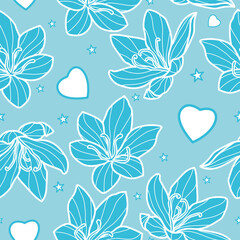 Fototapeta na wymiar Blue botanical plants seamless pattern vector for fashion, web, wallpaper, fabric and all prints on white